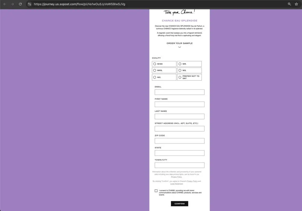 RUN! Free Chanel Chance Eau Splendide Eau De Parfum Sample
